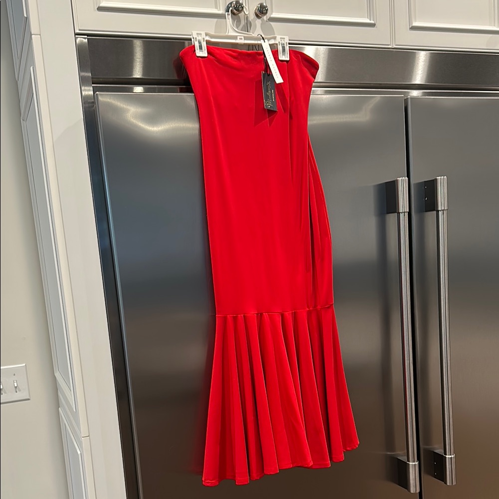 Red Pleated Ruffled Sheath Dress